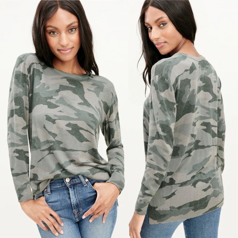 Splendid Camo Flynn Sweater Green Camouflage Size XS Lightweight Soft Cashmere‎